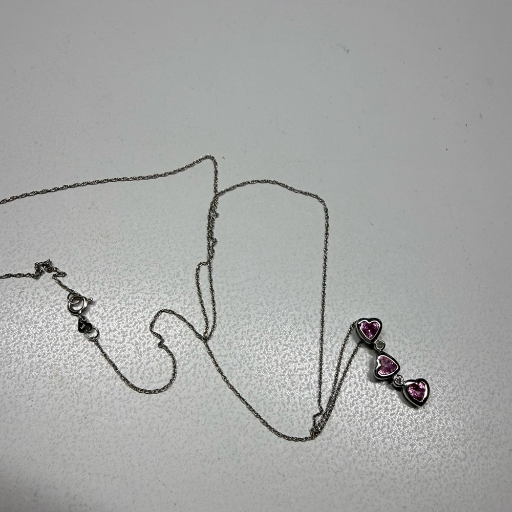 Elegant Pink Sapphire/Diamond Heart Pendant Necklace